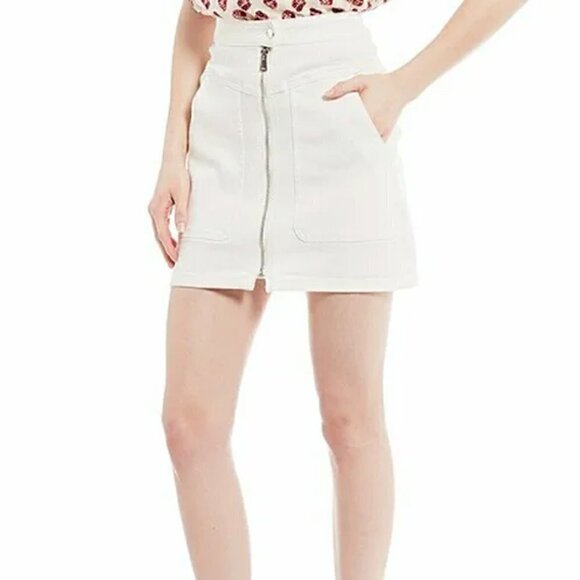 a loves a Dresses & Skirts - a Loves a White Stretch Denim Mini Cargo Skirt Full Zip Front Pockets Cotton NWT